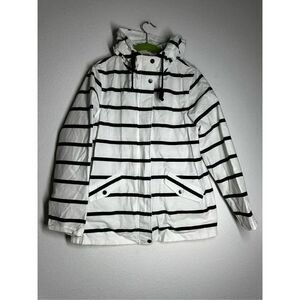 M&CO Navy Blue And Icory Striped Women’s Jacket Size 10 Cotton Blend See Notes